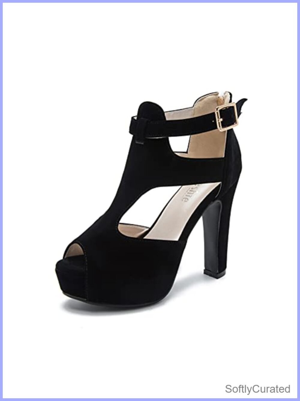 Peep Toe Platform Sandal T-Strap Ankle Buckle Block High Heel Zipper